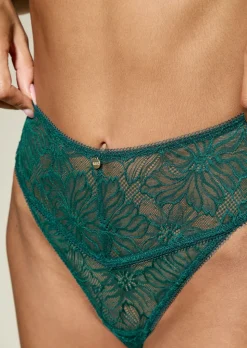 Knickerbox Alice Lace High Waisted Thong - Dark Green