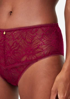 Knickerbox Alice Lace High Waisted Brazilian Knickers - Dark Red