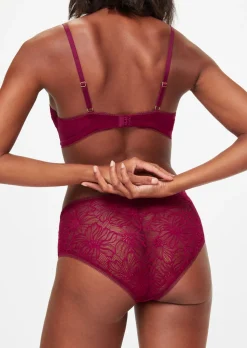 Knickerbox Alice Lace High Waisted Brazilian Knickers - Dark Red