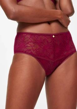 Knickerbox Alice Lace High Waisted Brazilian Knickers - Dark Red