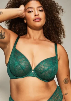 Knickerbox Alice Lace Non Padded Plunge Bra - Dark Green