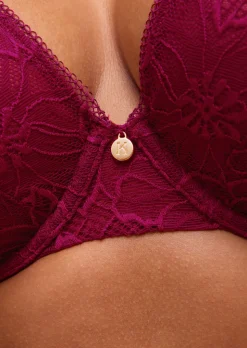Knickerbox Alice Lace Non Padded Plunge Bra - Dark Red