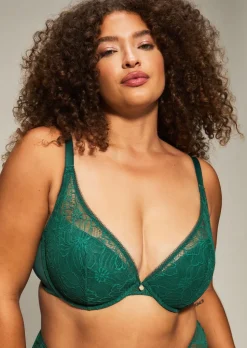 Knickerbox Alice Lace Padded Plunge Bra - Dark Green