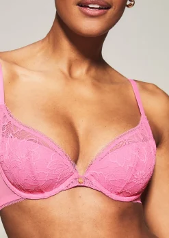 Knickerbox Alice Lace Padded Plunge Bra - Bright Pink