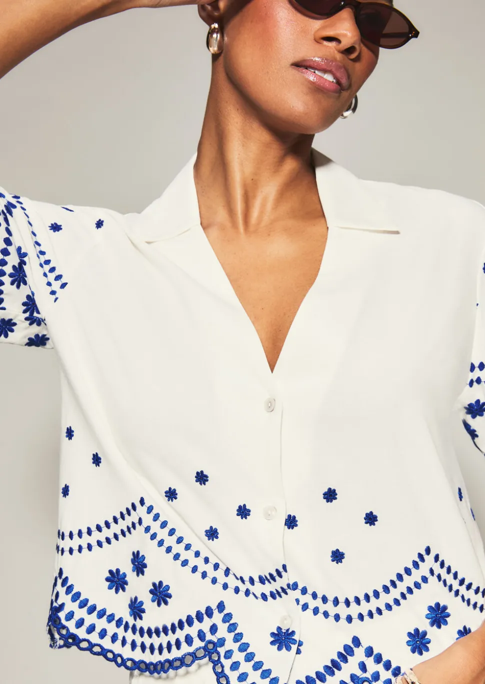Knickerbox Broderie Floral Embroidered Shirt - White