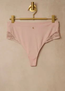 Knickerbox Charlotte Lace High Waisted Thong - Pale Pink