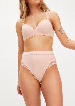 Knickerbox Charlotte Lace High Waisted Thong - Pale Pink