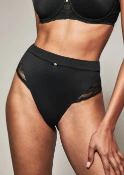 Knickerbox Charlotte Lace High Waisted Thong - Black