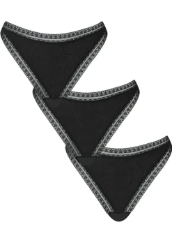 Knickerbox Geometric Cotton Lace Thong - Pack of 3 - Black