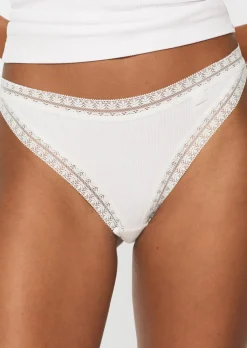 Knickerbox Geometric Lace Trim Cotton Thong - Pack of 3 - Navy