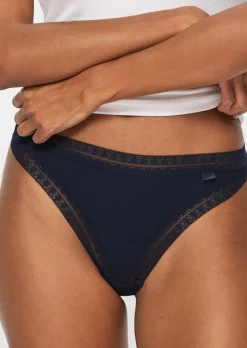 Knickerbox Geometric Lace Trim Cotton Thong - Pack of 3 - Navy