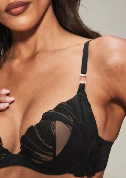 Knickerbox Isabella Embroidered Non Padded Plunge Bra - Black
