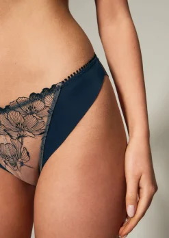 Knickerbox Jasmine Embroidered High Leg Brazilian Knickers - Navy