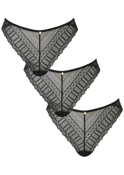 Knickerbox Lace High Leg Brief Knickers - Pack of 3 - Black