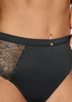Knickerbox Louisa Lace High Waisted Brazilian Knickers - Black