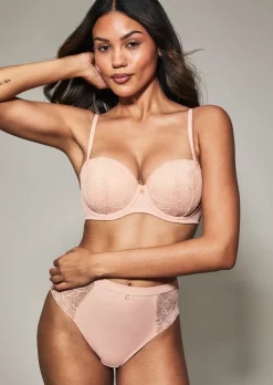 Knickerbox Louisa Lace High Waisted Brazilian Knickers - Pale Pink