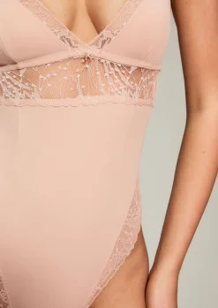Knickerbox Louisa Lace Ribbed Lingerie Body - Pale Pink
