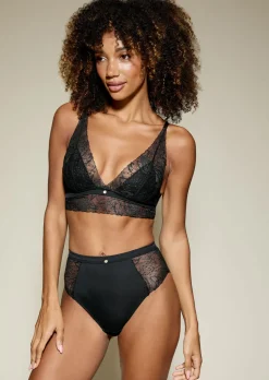 Knickerbox Louisa Lace Ribbed Longline Triangle Bralette - Black