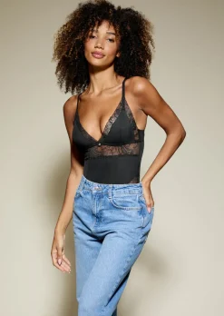 Knickerbox Louisa Lace Soft Triangle Lingerie Body - Black