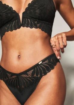 Knickerbox Olivia Lace High Leg Brazilian Knickers - Black