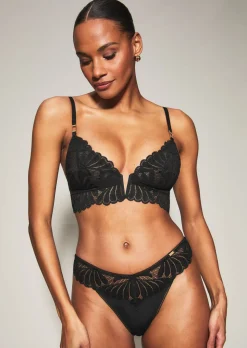 Knickerbox Olivia Lace High Leg Brazilian Knickers - Black