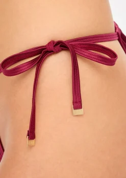 Knickerbox Swim Shimmer Ruched Tanga Bikini Bottoms - Red