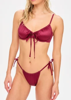 Knickerbox Swim Shimmer Ruched Tanga Bikini Bottoms - Red
