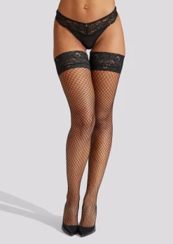 Lace Top Fishnet Hold Ups - Black