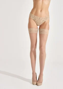 Lace Top Glossy Hold Ups - Nude 01