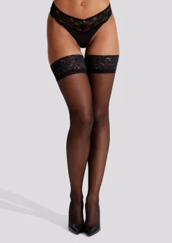 Lace Top Glossy Hold Ups - Nude 0