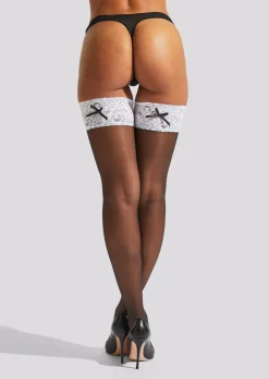Lace Top Hold Ups - Black