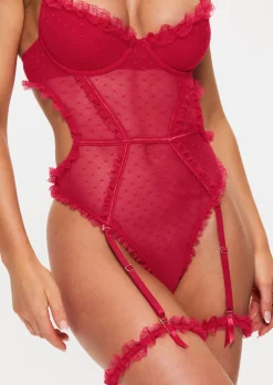 Locked On Love Padded Crotchless Lingerie Body - Red