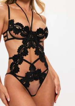 Lost In The Moment Crotchless Lingerie Body - Black