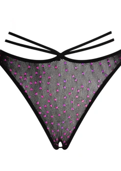 Love Me Heart Sequin Crotchless Thong - Black/Pink