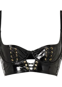Lustful Lure PU Lace Up Balcony Bra - Black