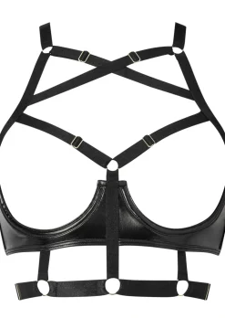 Minx PU Harness Peephole Bra - Black
