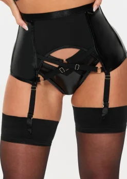 Minx PU Waspie Suspender - Black