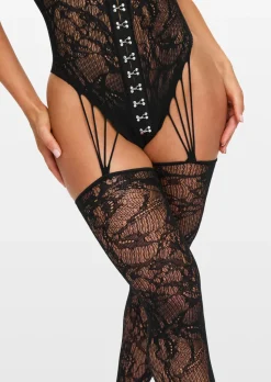 Mystic Tease Lace Crotchless Bodystocking - Black