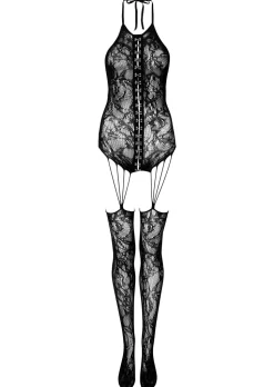 Mystic Tease Lace Crotchless Bodystocking - Black