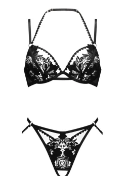 Nola Guipure Lace Crotchless Lingerie 2 Piece Set - Black