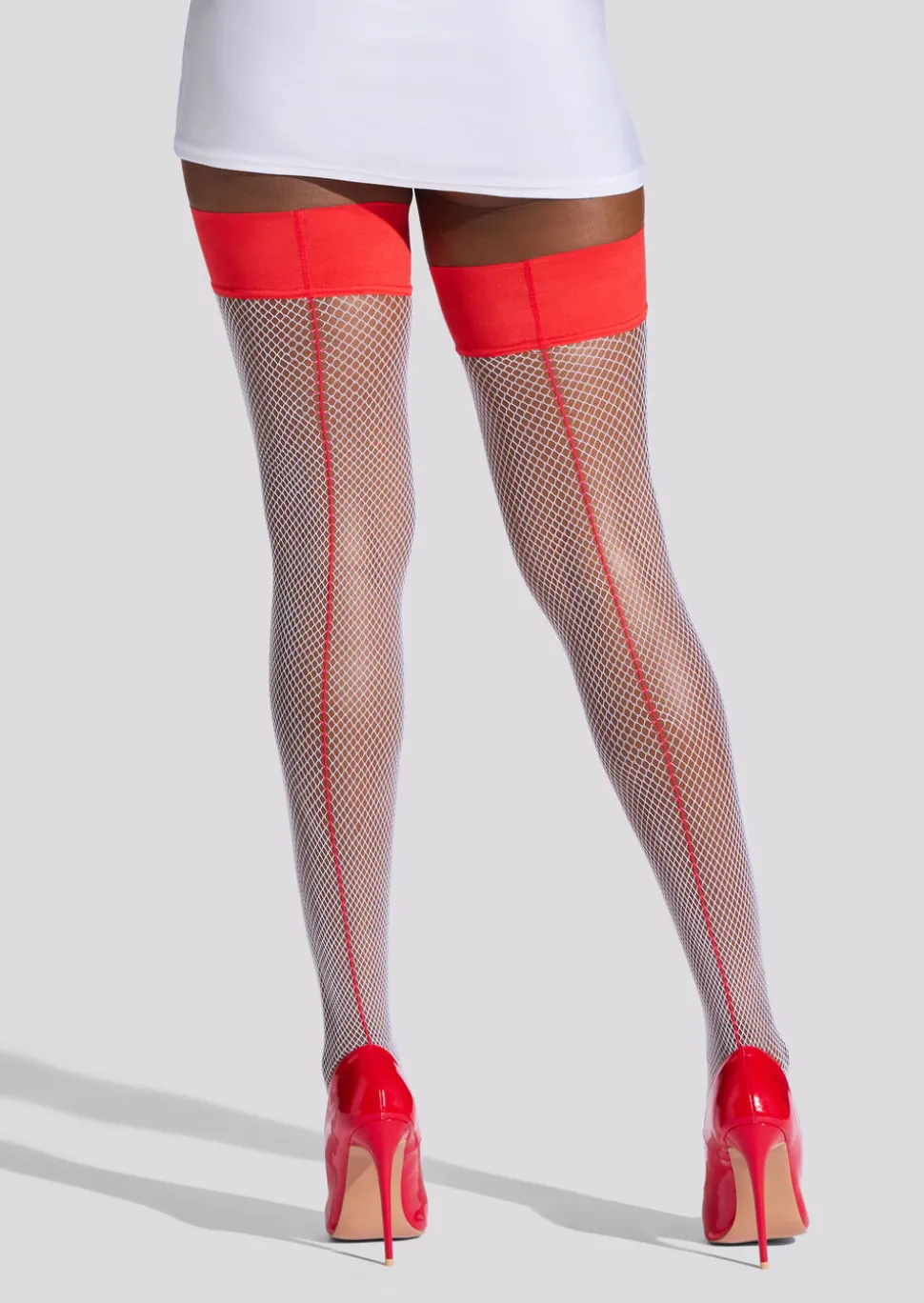 Nurse Bow Fishnet Hold Ups - White