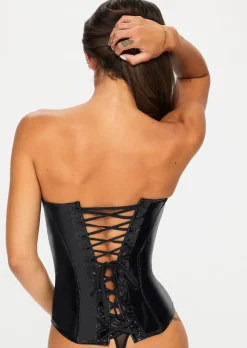 Obsidian Lust Open Cup Zip Through PU Corset - Black