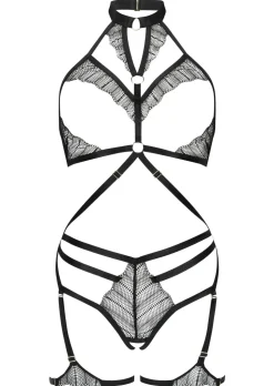 Please Me Lace Crotchless Lingerie Body - Black