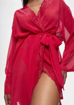 Promising Lace Trim Robe - Red