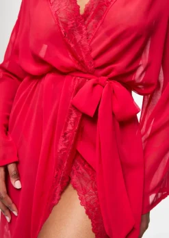 Promising Lace Trim Robe - Red