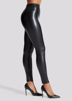 PU Seamed High-Waisted Leggings - Black