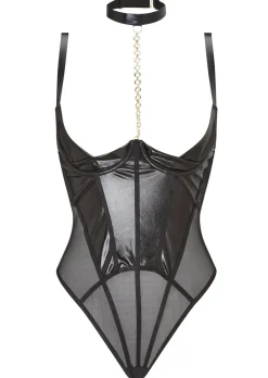 Revolutionary PU Crotchless Body with Detachable Choker Chain - Black