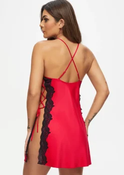 Rosalie Satin Chemise Lingerie - Red