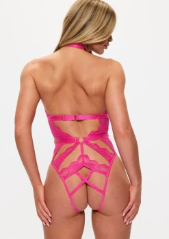 Rosella Lace Halterneck Crotchless Lingerie Body - Pink