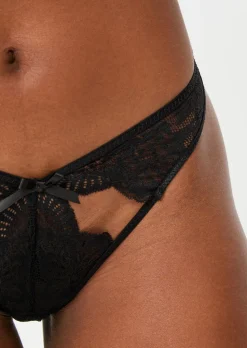Scandalous Lace Crotchless Brazilian Knickers - Black